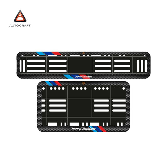Bike Number Plate Gel Frame - Harley Davidson - Red & Blue Racing Stripes (Front and Back Set)