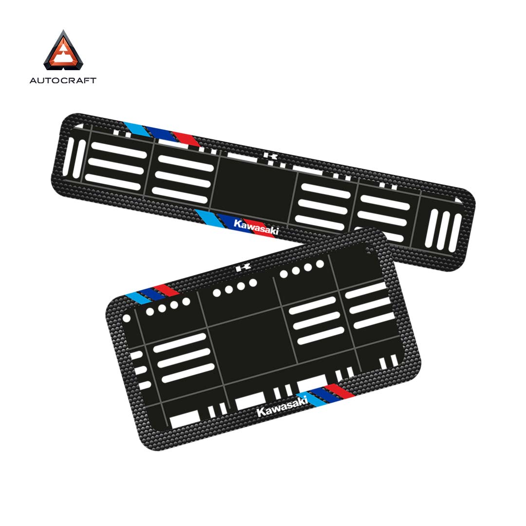 Bike Number Plate Gel Frame - Kawasaki - Red & Blue Racing Stripes (Front and Back Set)