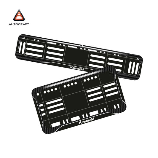 Bike Number Plate Gel Frame - Kawasaki - Black with White Lines (Front and Back Set)