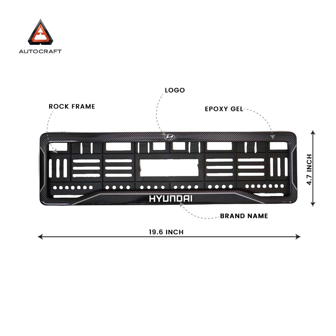 Car Number Plate Gel Frame - Hyundai - Black Dash