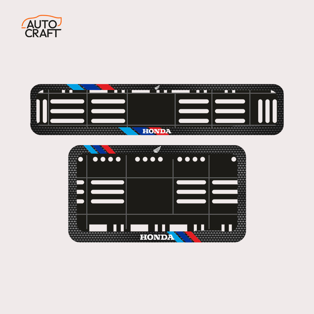 Bike Number Plate Gel Frame - Honda - Red & Blue Racing Stripes - Image 1