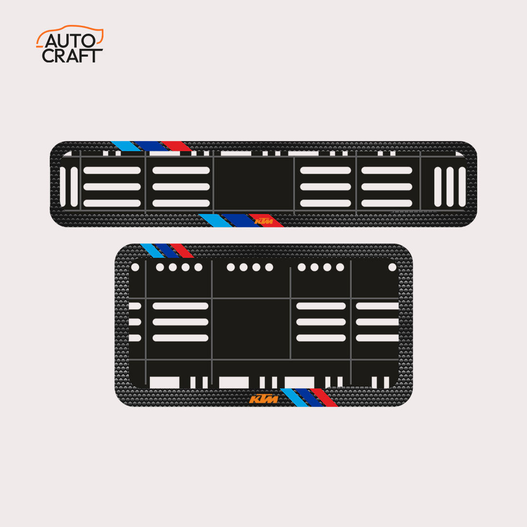 Bike Number Plate Gel Frame - KTM - Red & Blue Racing Stripes - Image 1