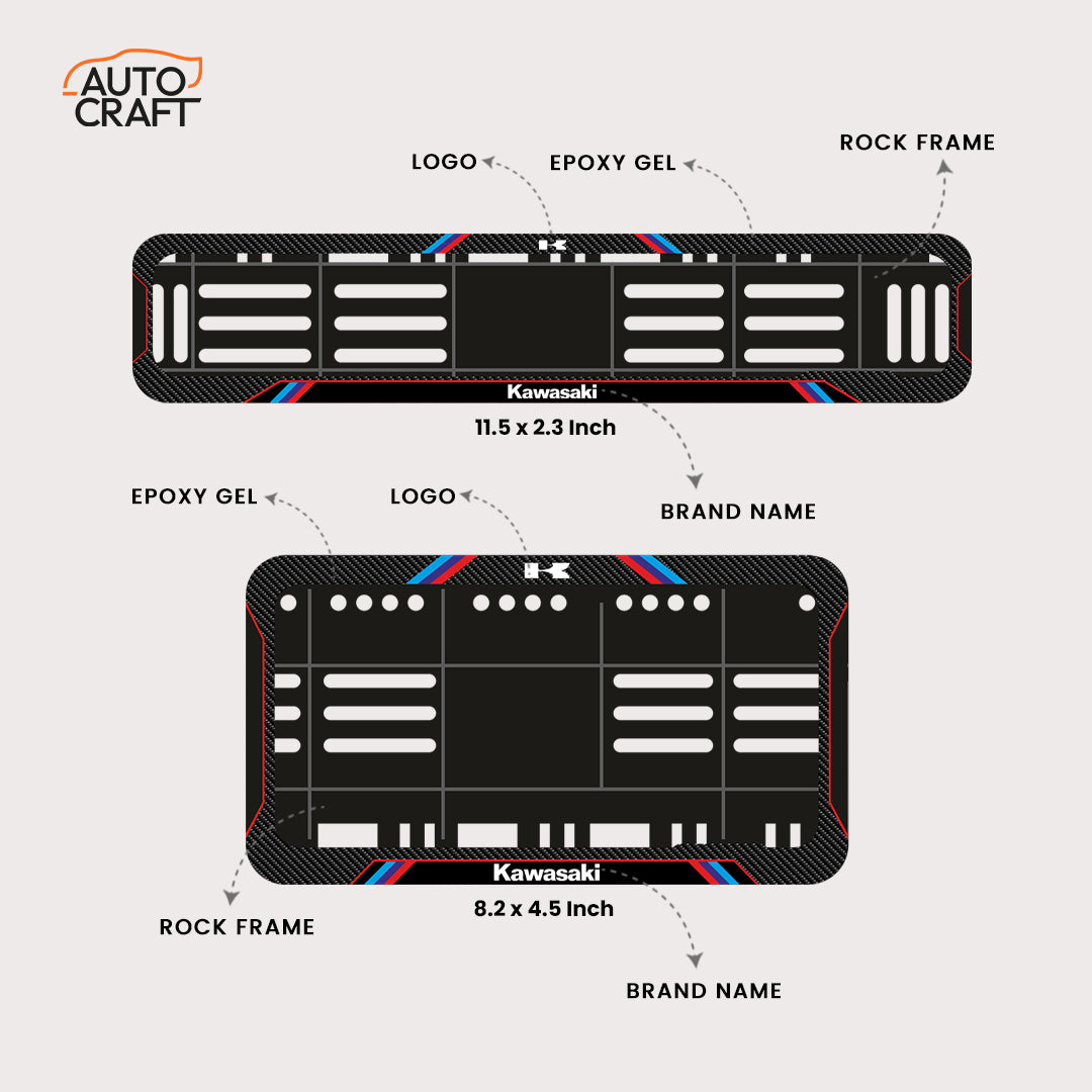 Bike Number Plate Gel Frame - Kawasaki - Red & Blue Lines - Image 2