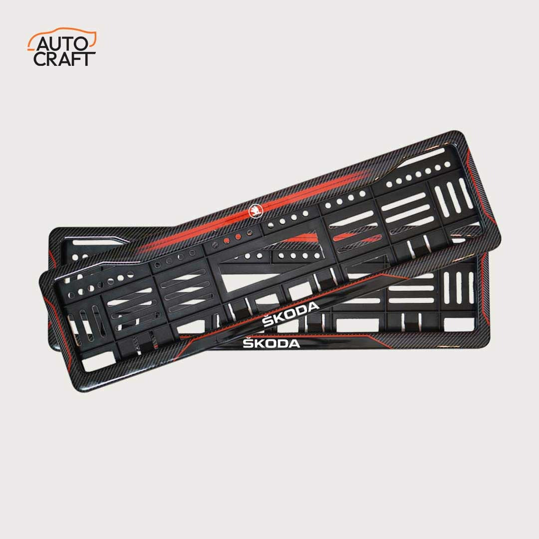 Car Number Plate Gel Frame - Skoda - Red Dash