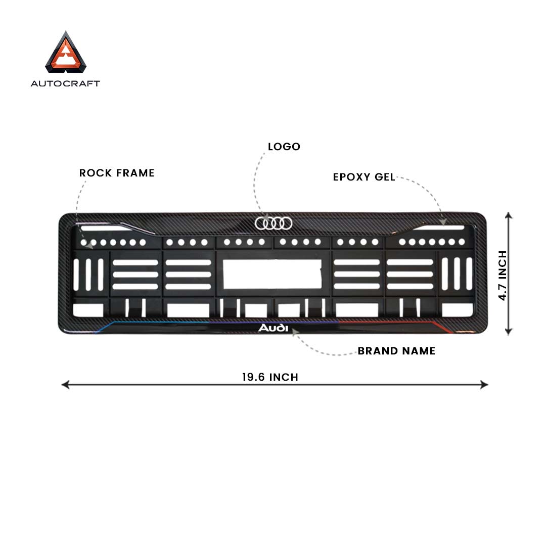 Car Number Plate Gel Frame - Audi - Blue and Red Line HSRP number plate gel frame view 2