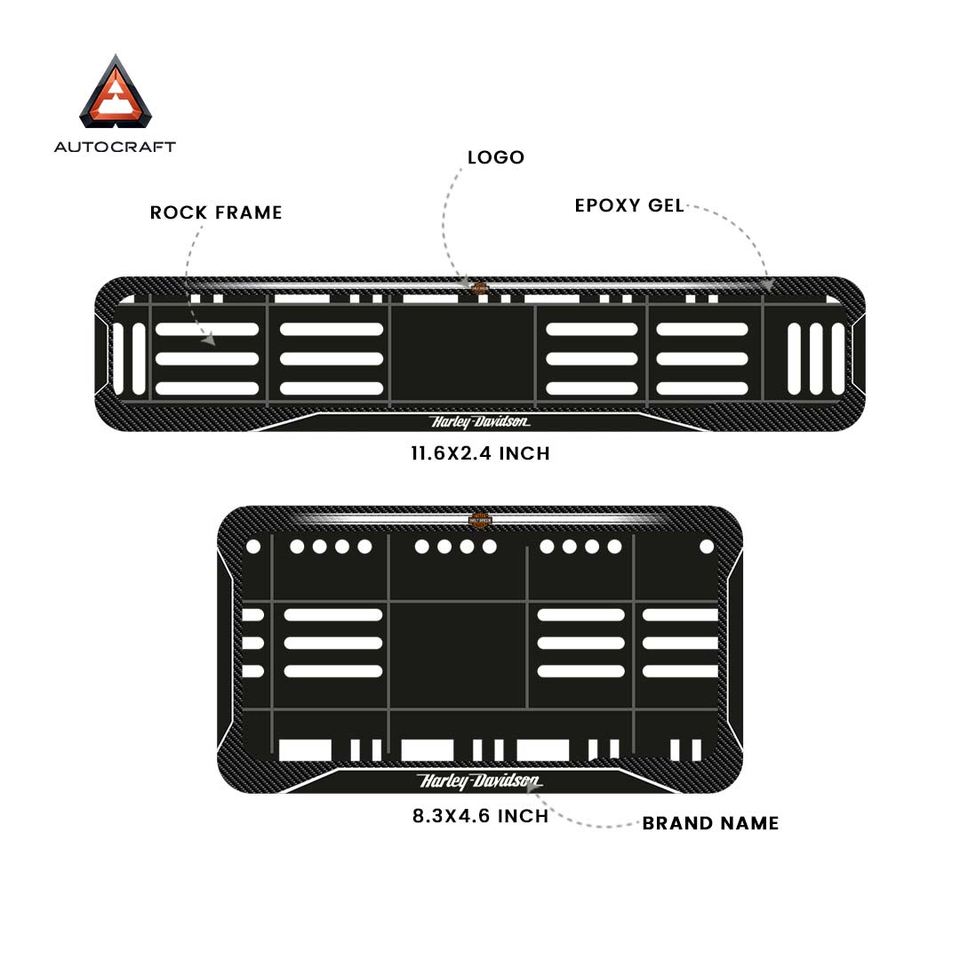 Bike Number Plate Gel Frame - Harley Davidson - Black with White Lines (Front and Back Set)