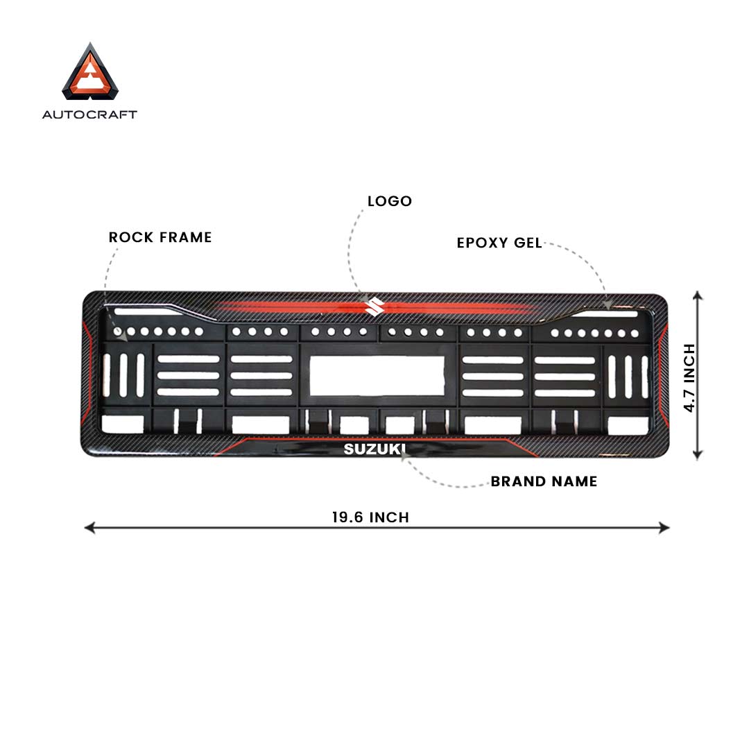 Car Number Plate Gel Frame - Suzuki - Red Dash HSRP number plate gel frame view 2
