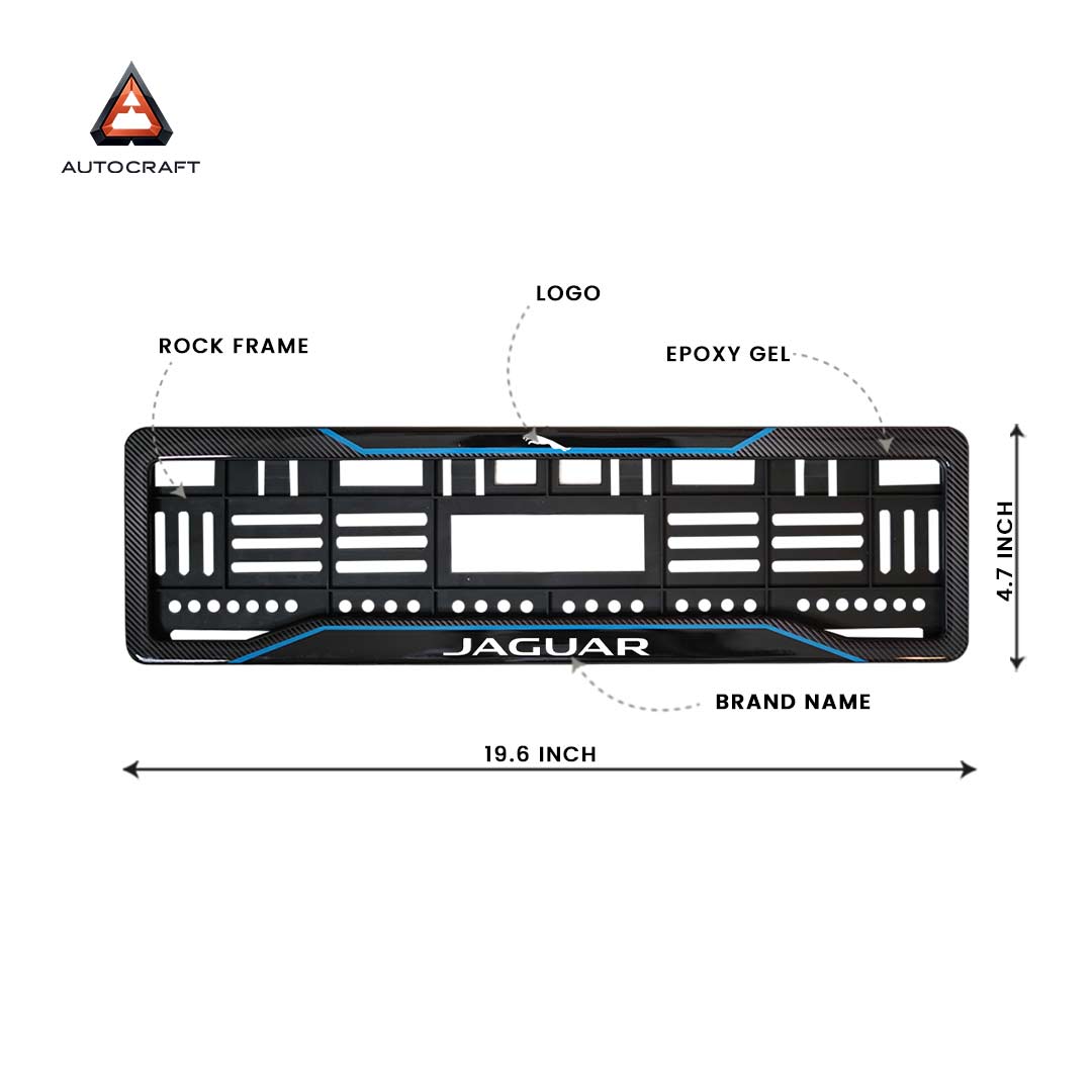 Car Number Plate Gel Frame - Jaguar Logo - Blue Line