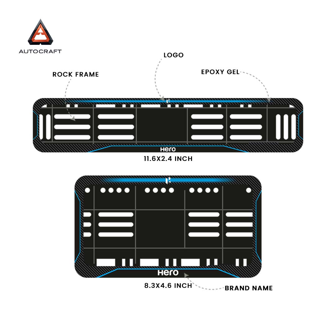 Bike Number Plate Gel Frame - Hero - Blue Line (Front and Back Set)
