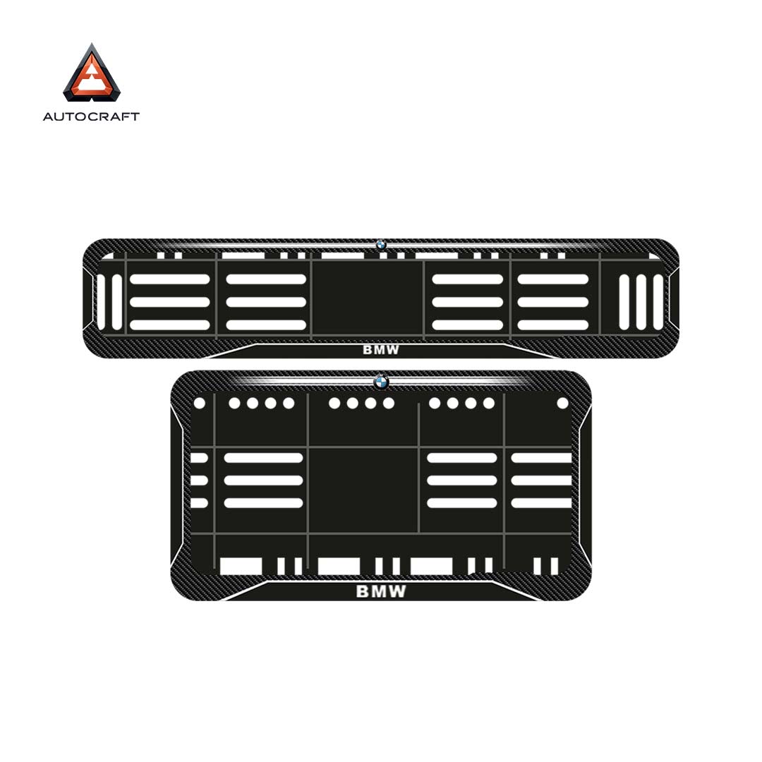 Bike Number Plate Gel Frame - BMW - Black with White Lines (Front and Back Set)