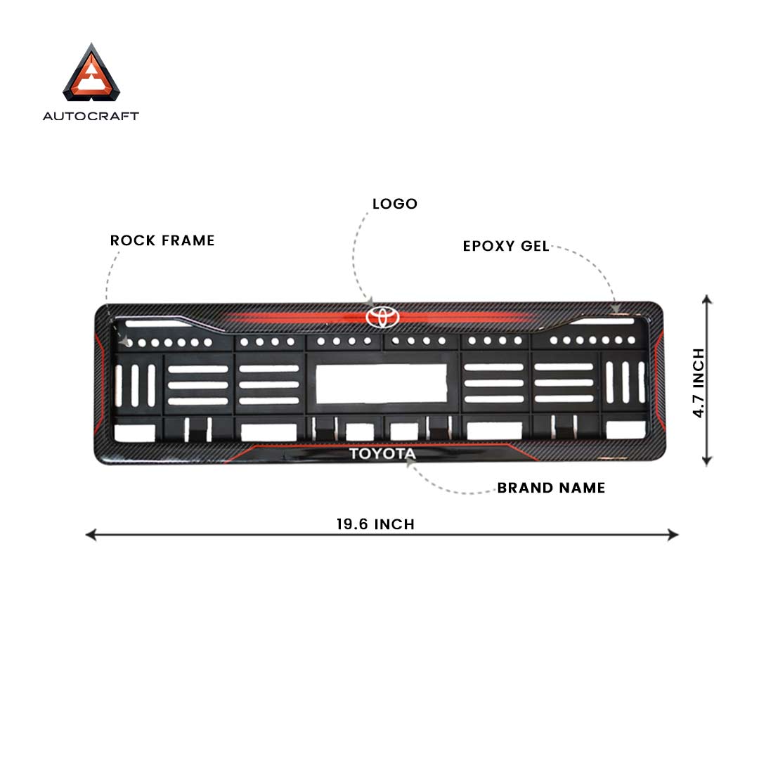 Car Number Plate Gel Frame - Toyota - Red Dash HSRP number plate gel frame view 2