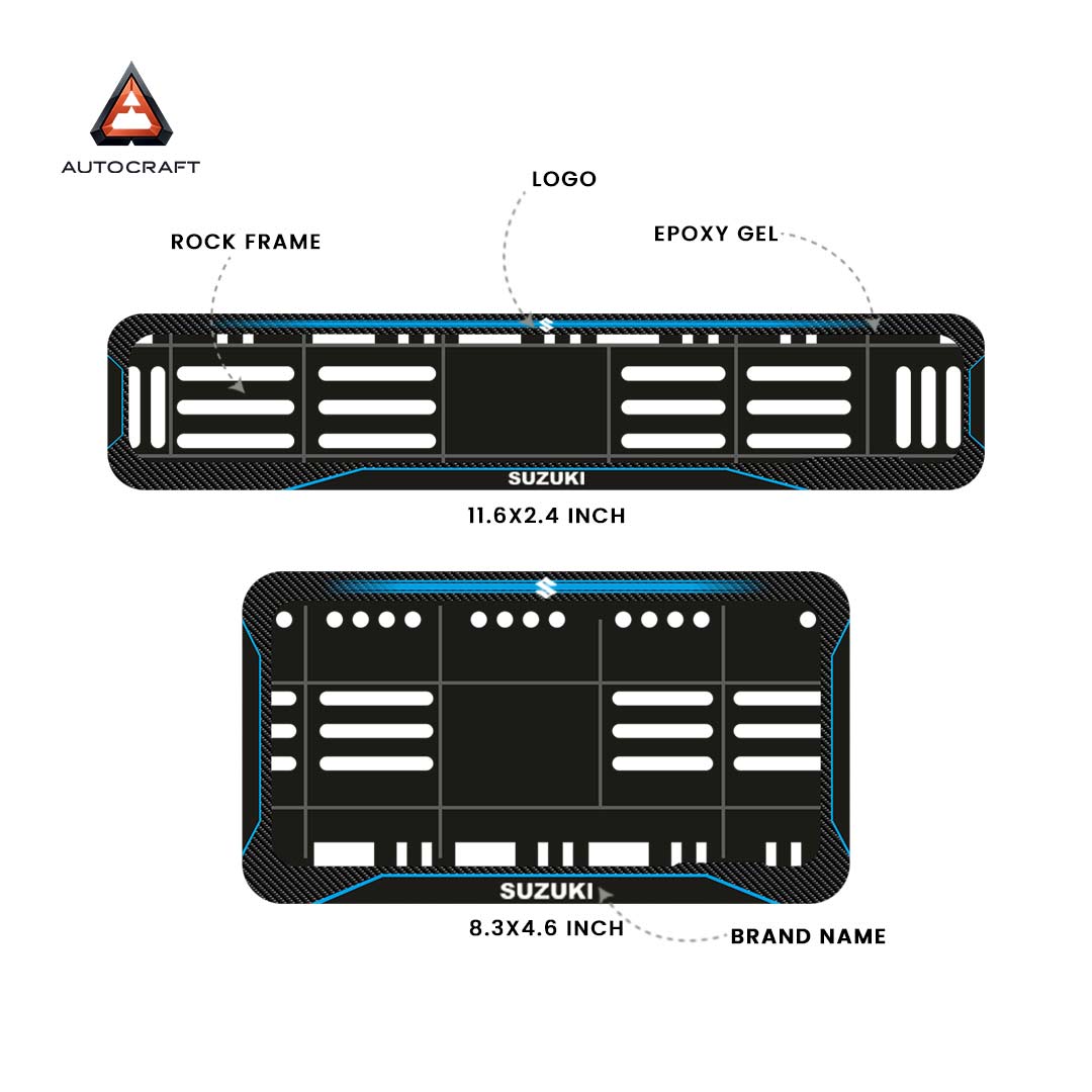 Bike Number Plate Gel Frame - Suzuki - Blue Line (Front and Back Set)