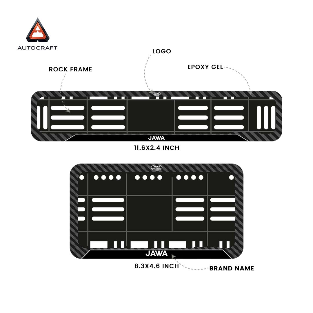 Bike Number Plate Gel Frame - Jawa - Black Pattern (Front and Back Set)