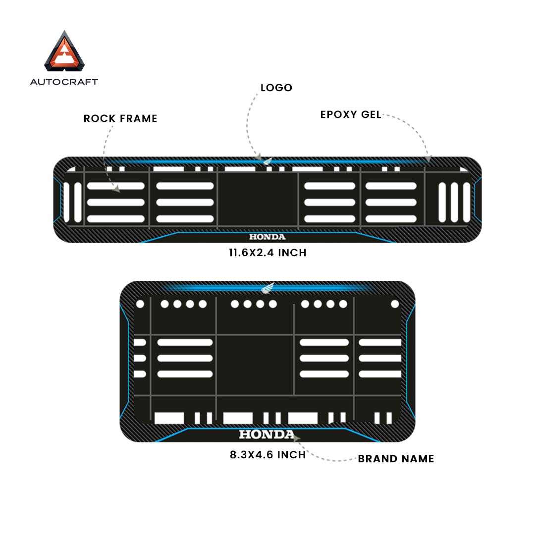 Bike Number Plate Gel Frame - Honda - Blue Line (Front and Back Set)