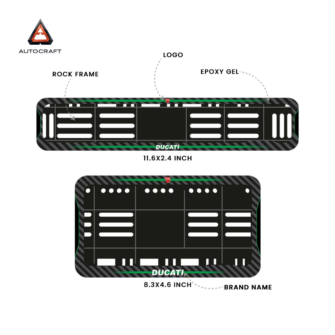 Bike Number Plate Gel Frame - Ducati - Green Line (Front and Back Set)
