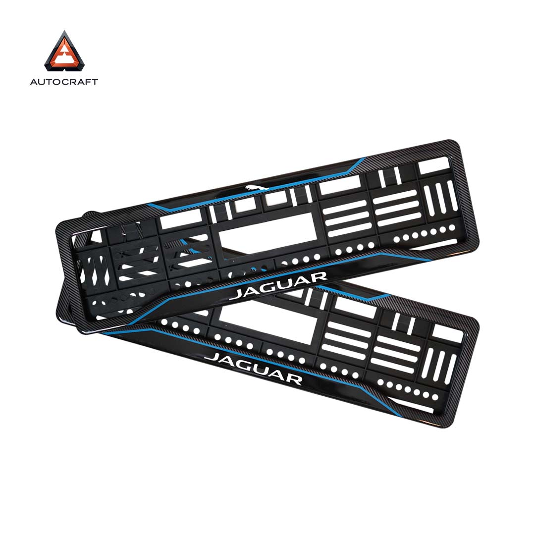 Car Number Plate Gel Frame - Jaguar Logo - Blue Line HSRP number plate gel frame view 1