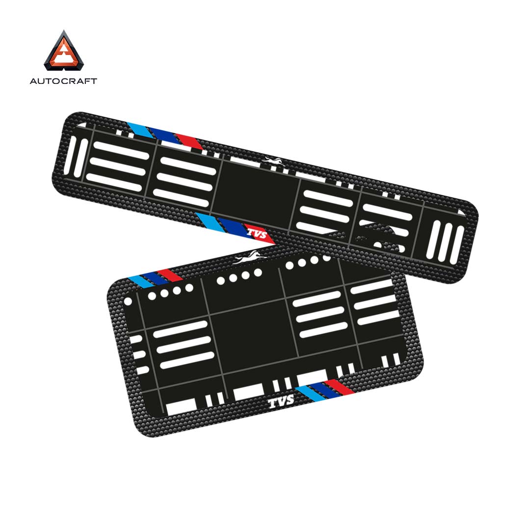 Bike Number Plate Gel Frame - TVS - Red & Blue Racing Stripes (Front and Back Set) HSRP number plate gel frame view 1
