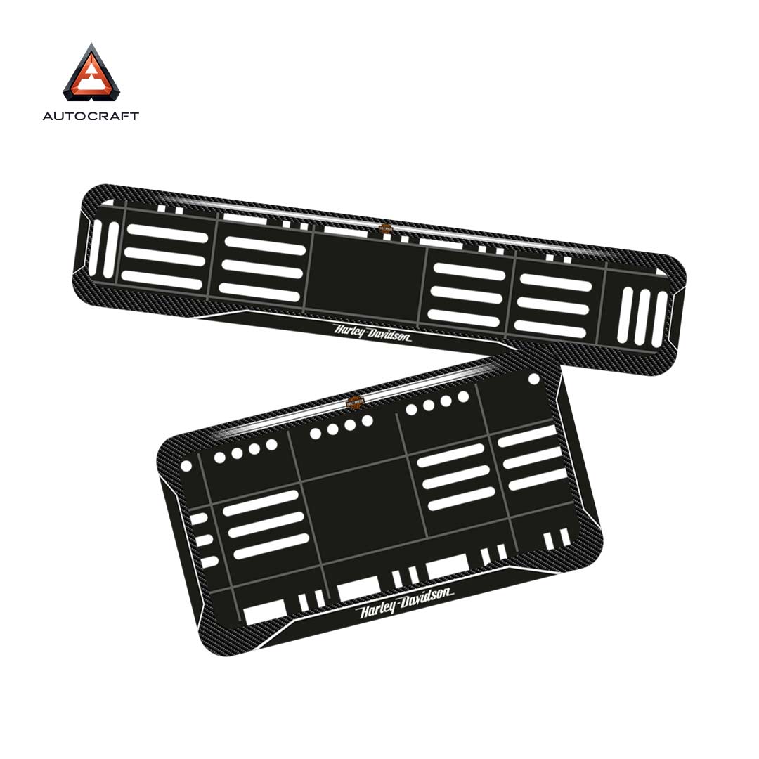 Bike Number Plate Gel Frame - Harley Davidson - Black with White Lines (Front and Back Set) HSRP number plate gel frame view 1