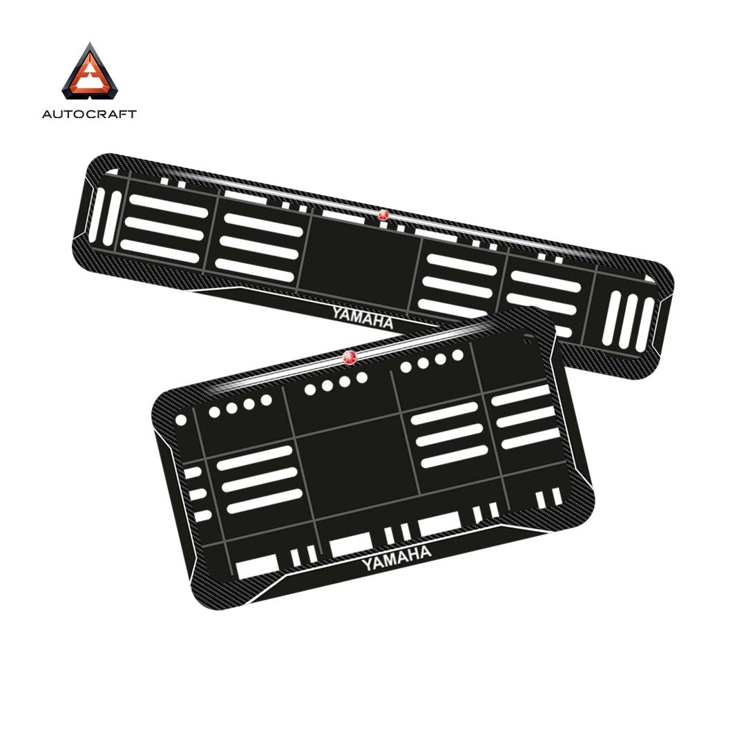 Bike Number Plate Gel Frame - Yamaha - Black with White Lines (Front and Back Set) HSRP number plate gel frame view 1