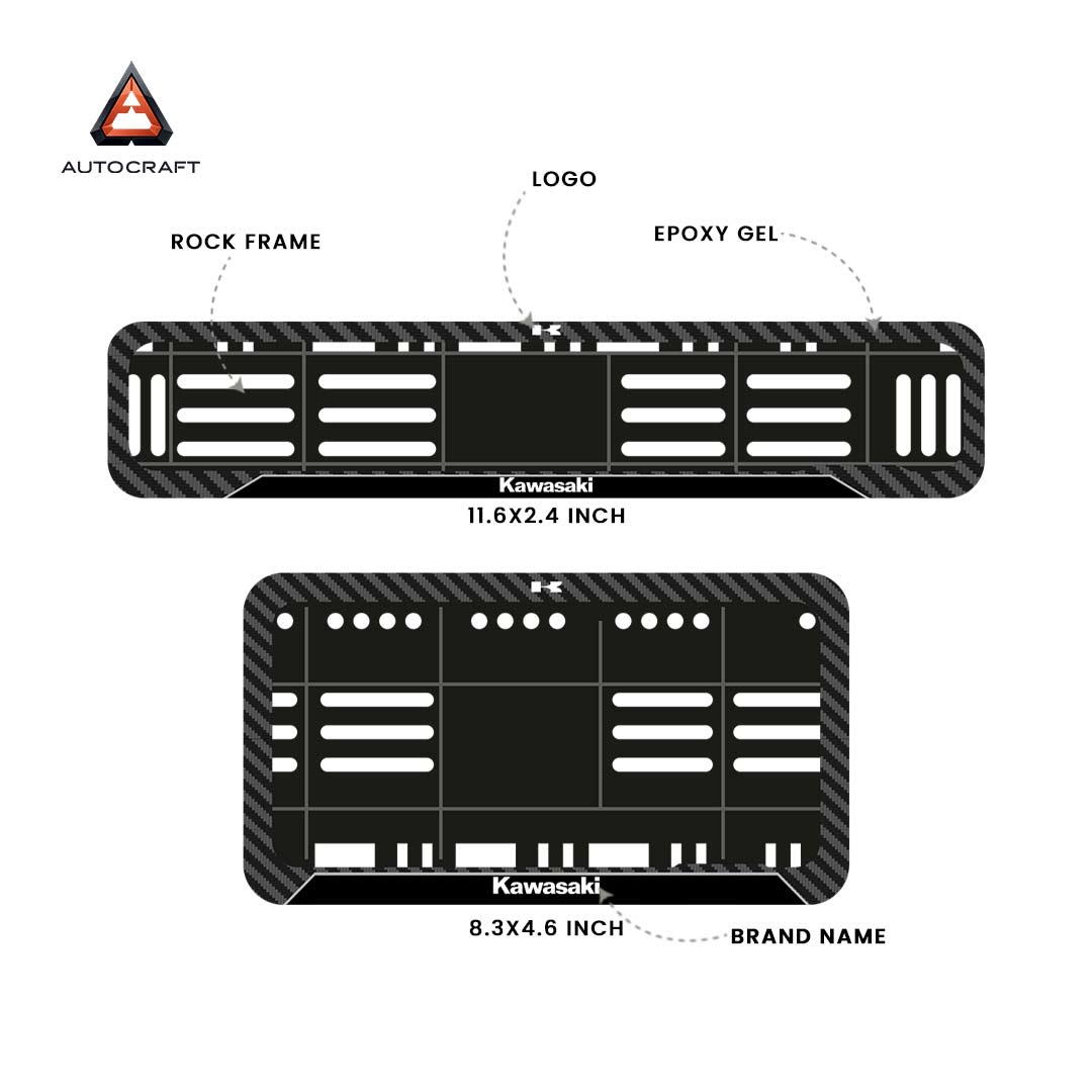 Bike Number Plate Gel Frame - Kawasaki - Black Pattern (Front and Back Set)