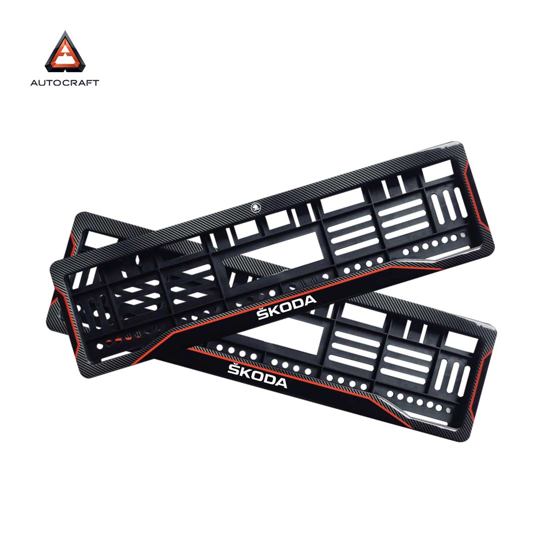 Car Number Plate Gel Frame - Skoda - Red Line HSRP number plate gel frame view 1
