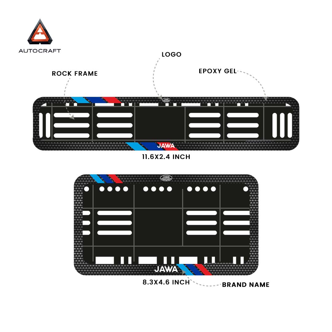 Bike Number Plate Gel Frame - Jawa - Red & Blue Racing Stripes (Front and Back Set)