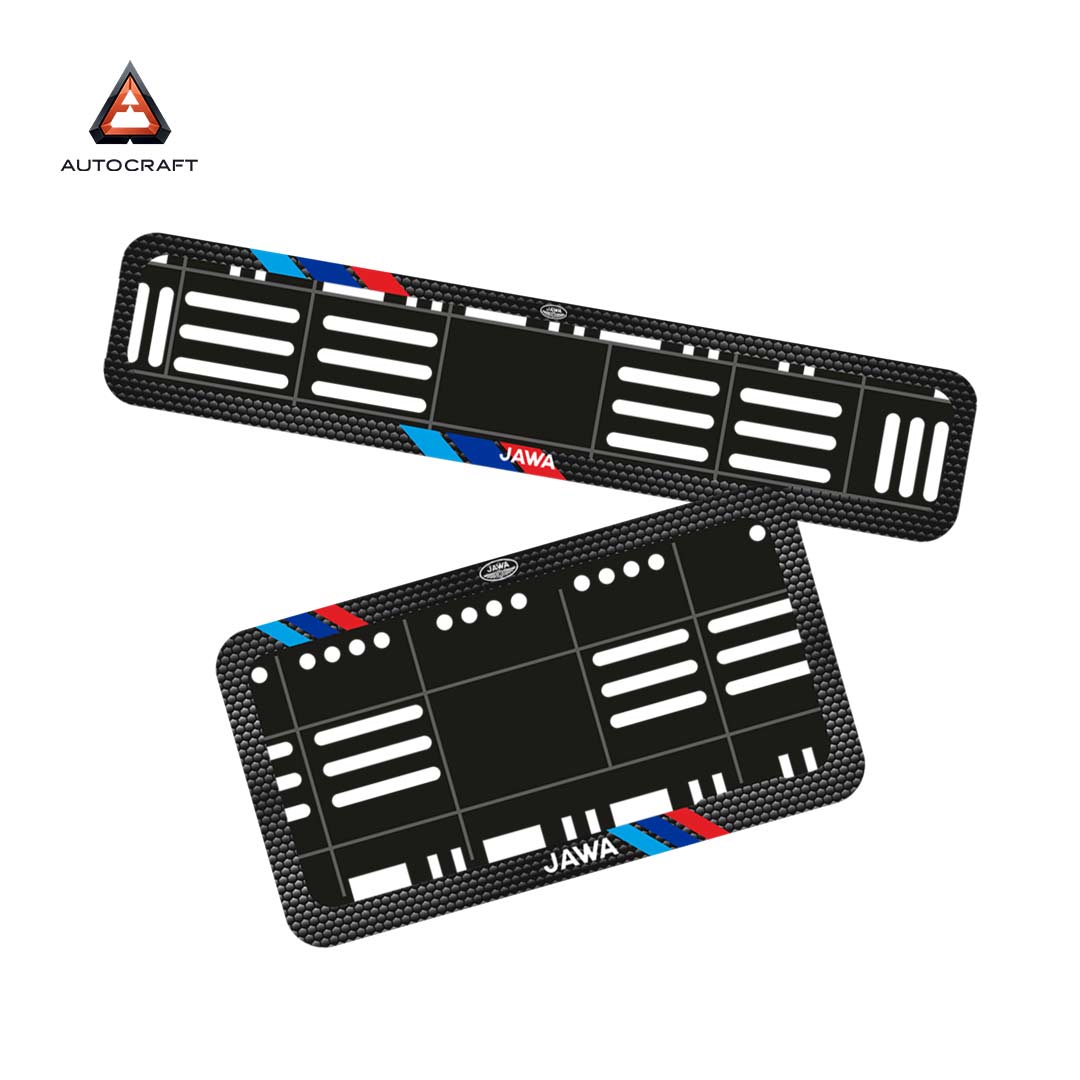 Bike Number Plate Gel Frame - Jawa - Red & Blue Racing Stripes (Front and Back Set)