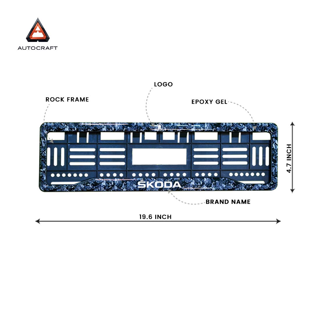 Car Number Plate Gel Frame - Skoda - Forged Carbon HSRP number plate gel frame view 2