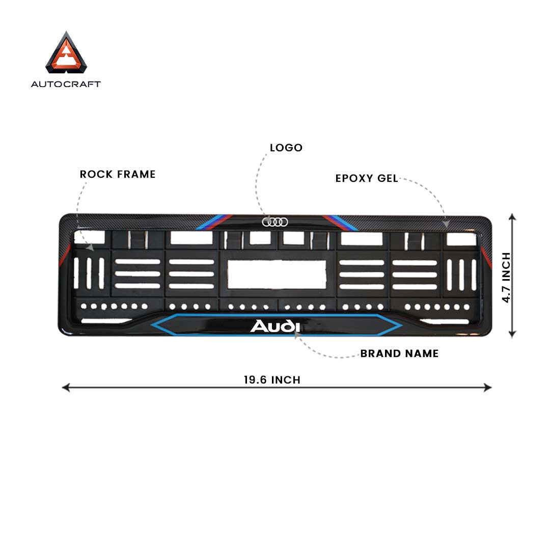 Car Number Plate Gel Frame - Audi - Red and Blue HSRP number plate gel frame view 2
