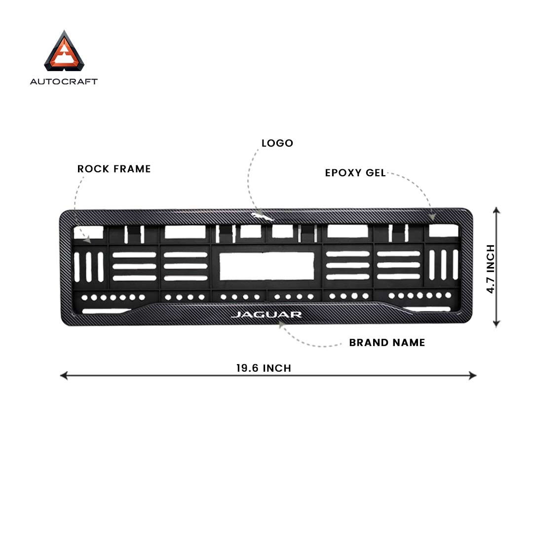 Car Number Plate Gel Frame - Jaguar Logo - Black Plain