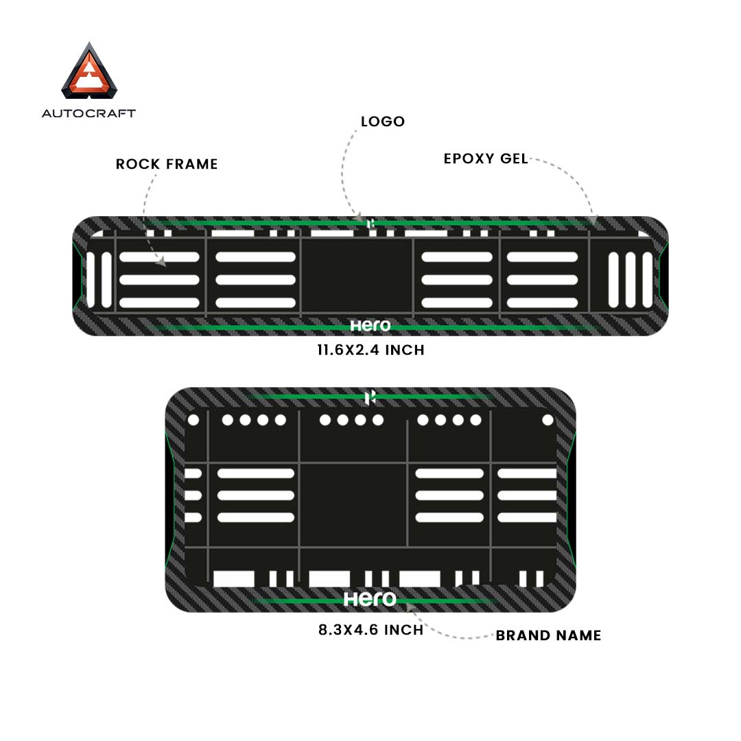 Bike Number Plate Gel Frame - Hero - Green Line (Front and Back Set)