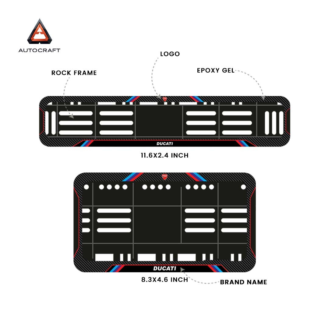 Bike Number Plate Gel Frame - Ducati - Red & Blue Lines (Front and Back Set)