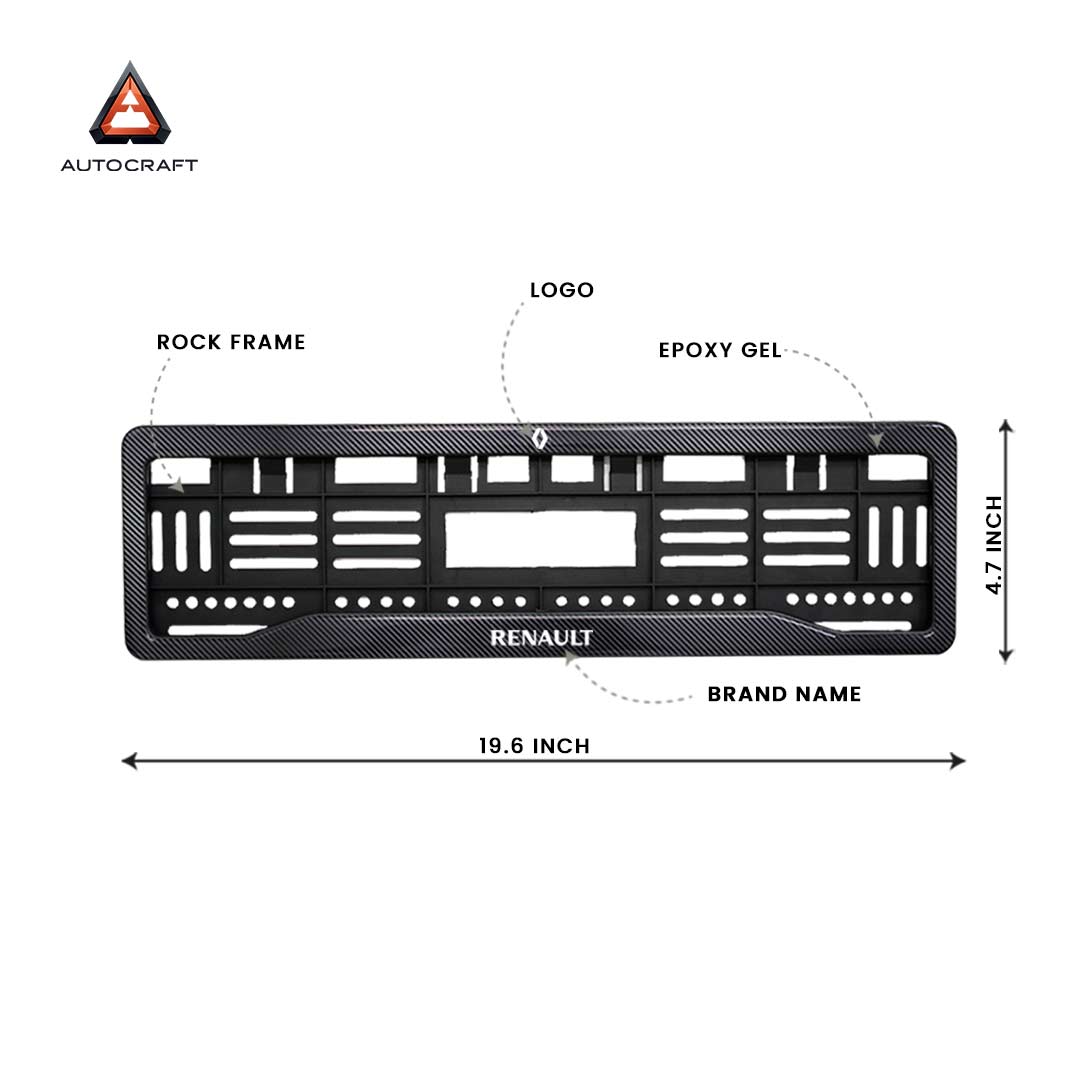 Car Number Plate Gel Frame - Renault -  Black Plain
