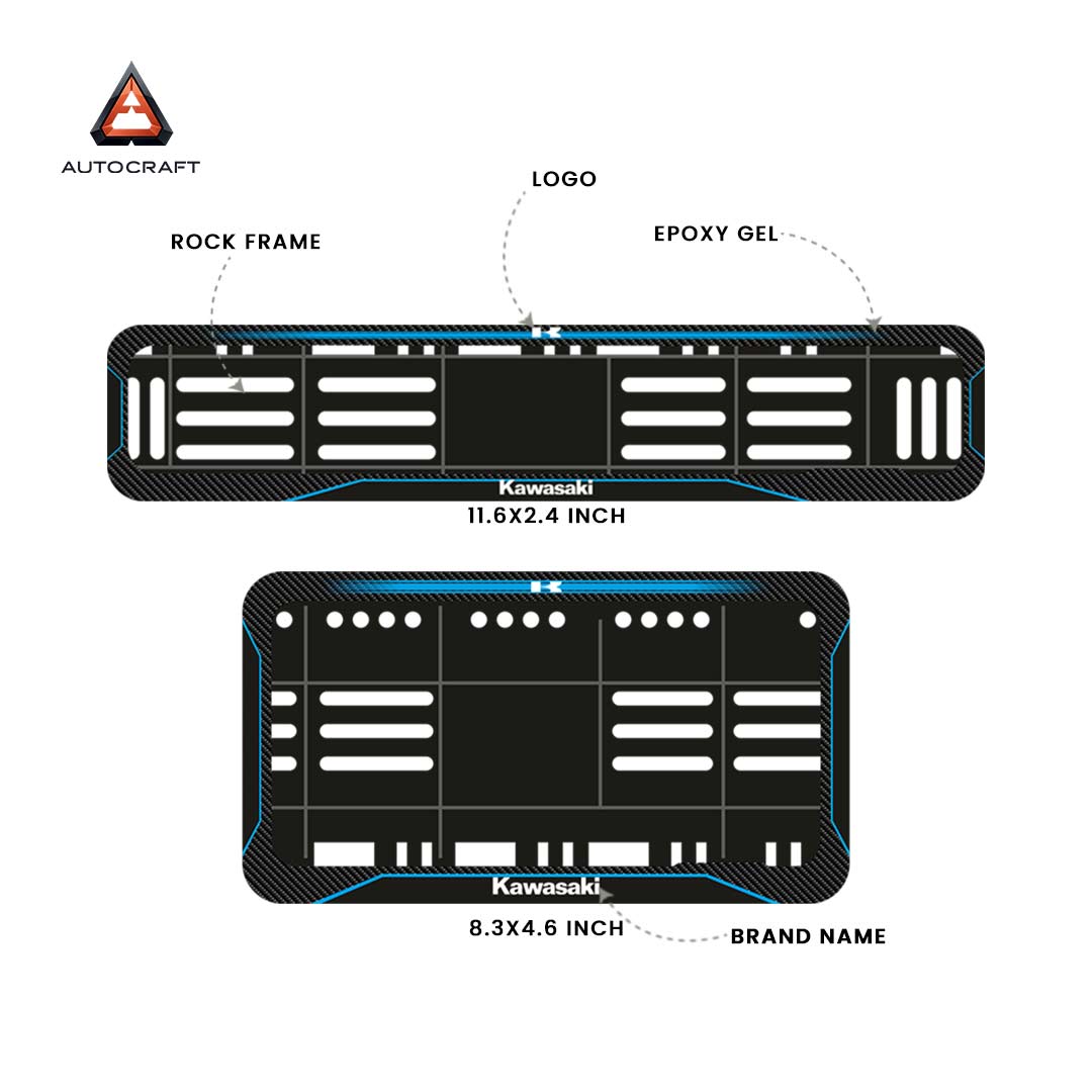 Bike Number Plate Gel Frame - Kawasaki - Blue Line (Front and Back Set)