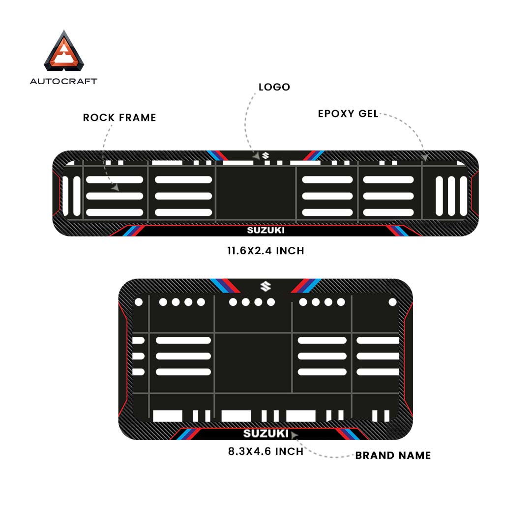 Bike Number Plate Gel Frame - Suzuki - Red & Blue Lines (Front and Back Set)