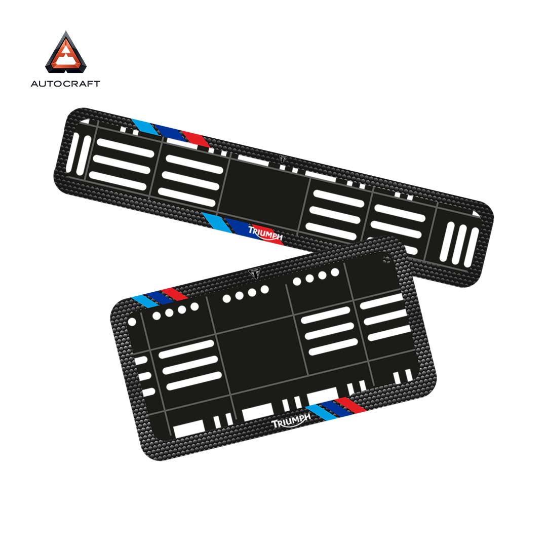 Bike Number Plate Gel Frame - Triumph - Red & Blue Racing Stripes (Front and Back Set)