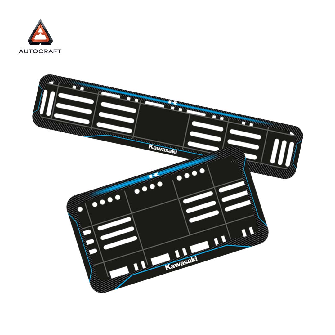 Bike Number Plate Gel Frame - Kawasaki - Blue Line (Front and Back Set)