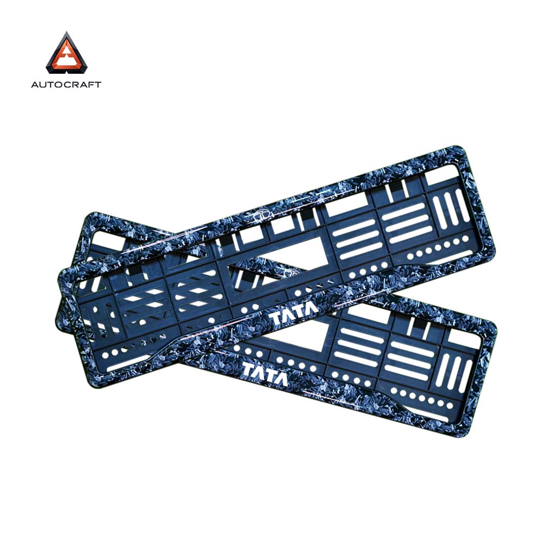 Car Number Plate Gel Frame - TATA - Forged Carbon HSRP number plate gel frame view 1