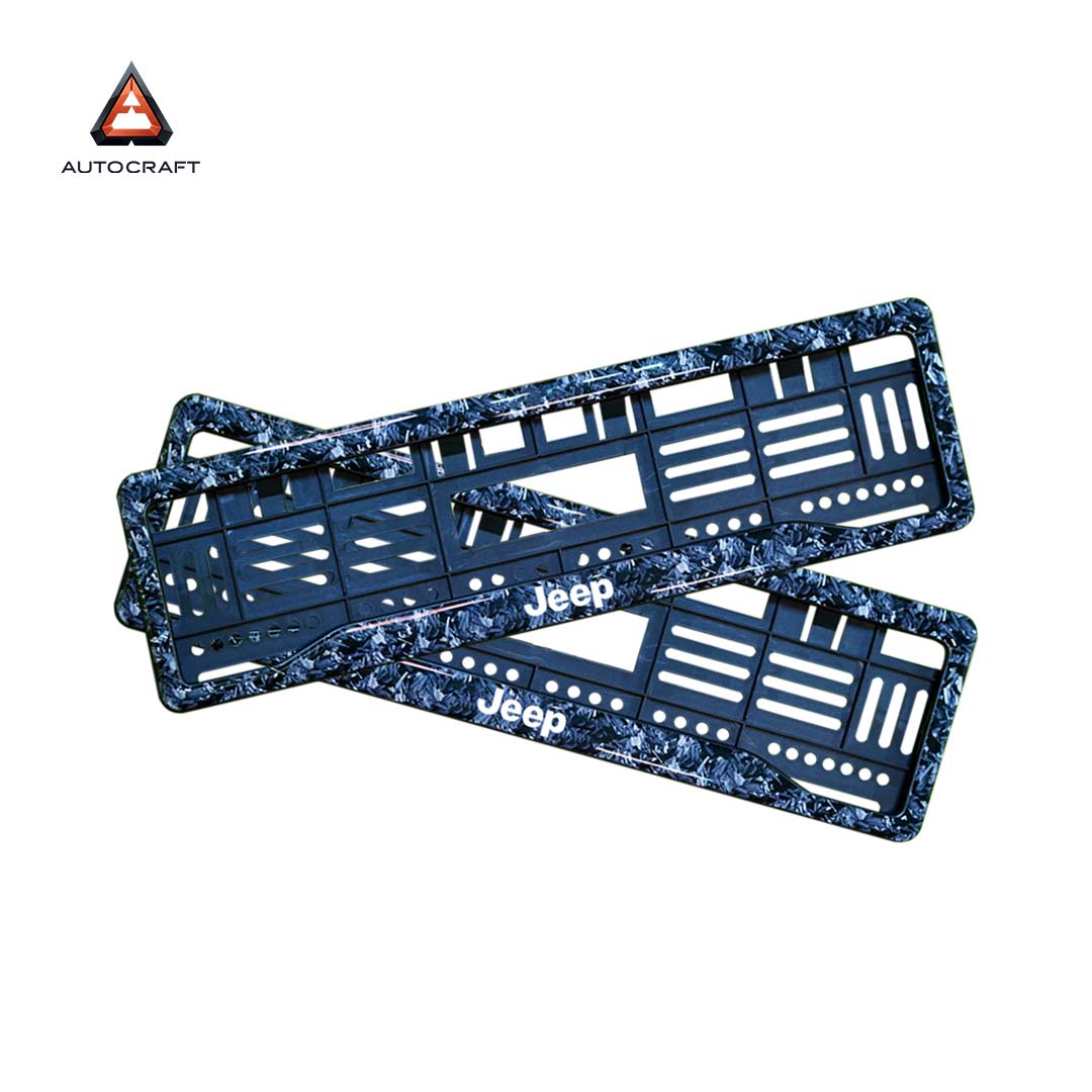 Car Number Plate Gel Frame - Jeep - Forged Carbon HSRP number plate gel frame view 1