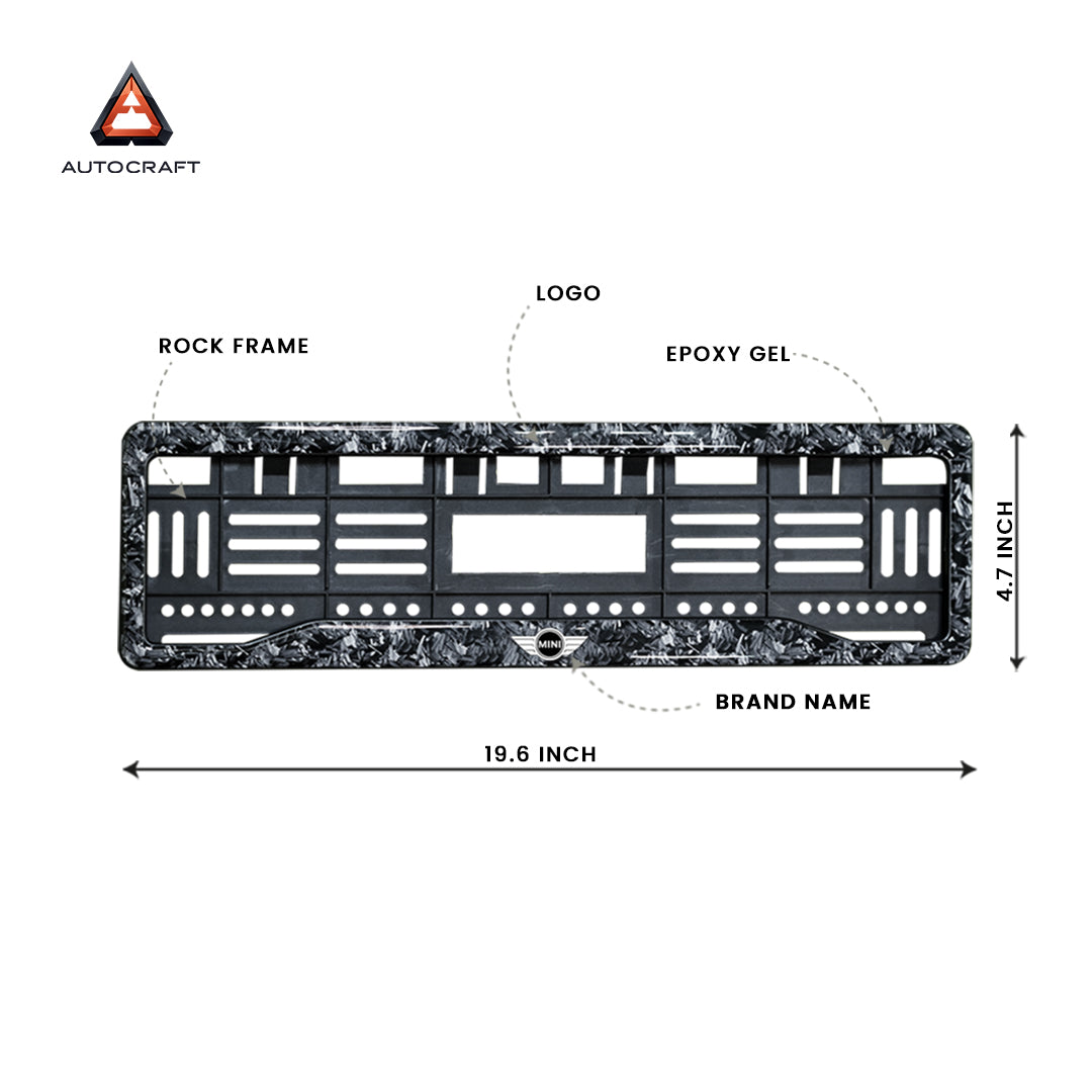Car Number Plate Gel Frame - Mini Cooper - Forged Carbon HSRP number plate gel frame view 1