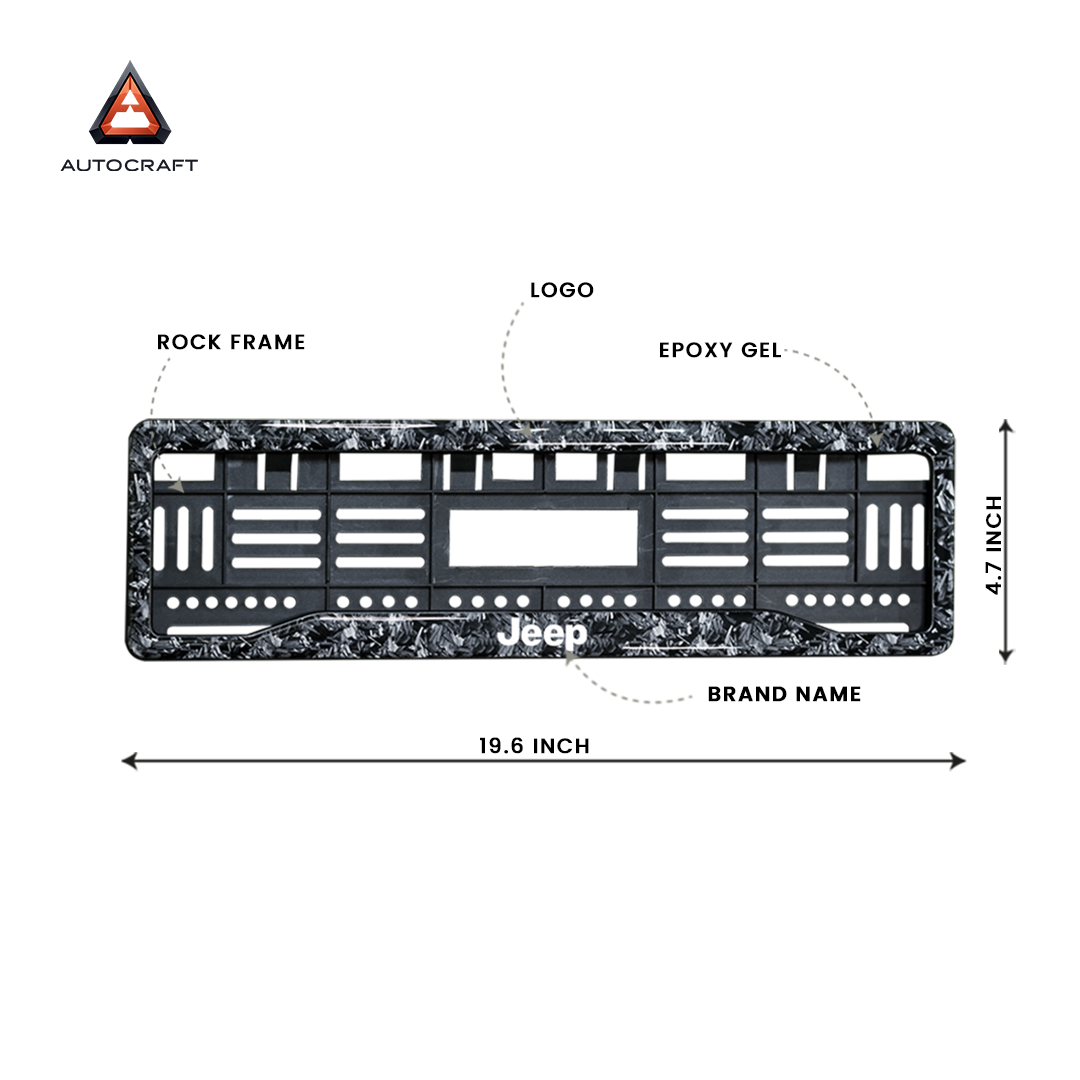 Car Number Plate Gel Frame - Jeep - Forged Carbon HSRP number plate gel frame view 3