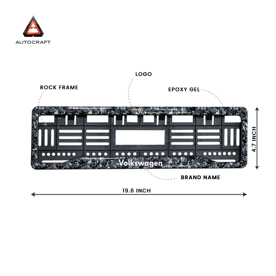 Car Number Plate Gel Frame - Volkswagen - Forged Carbon HSRP number plate gel frame view 3