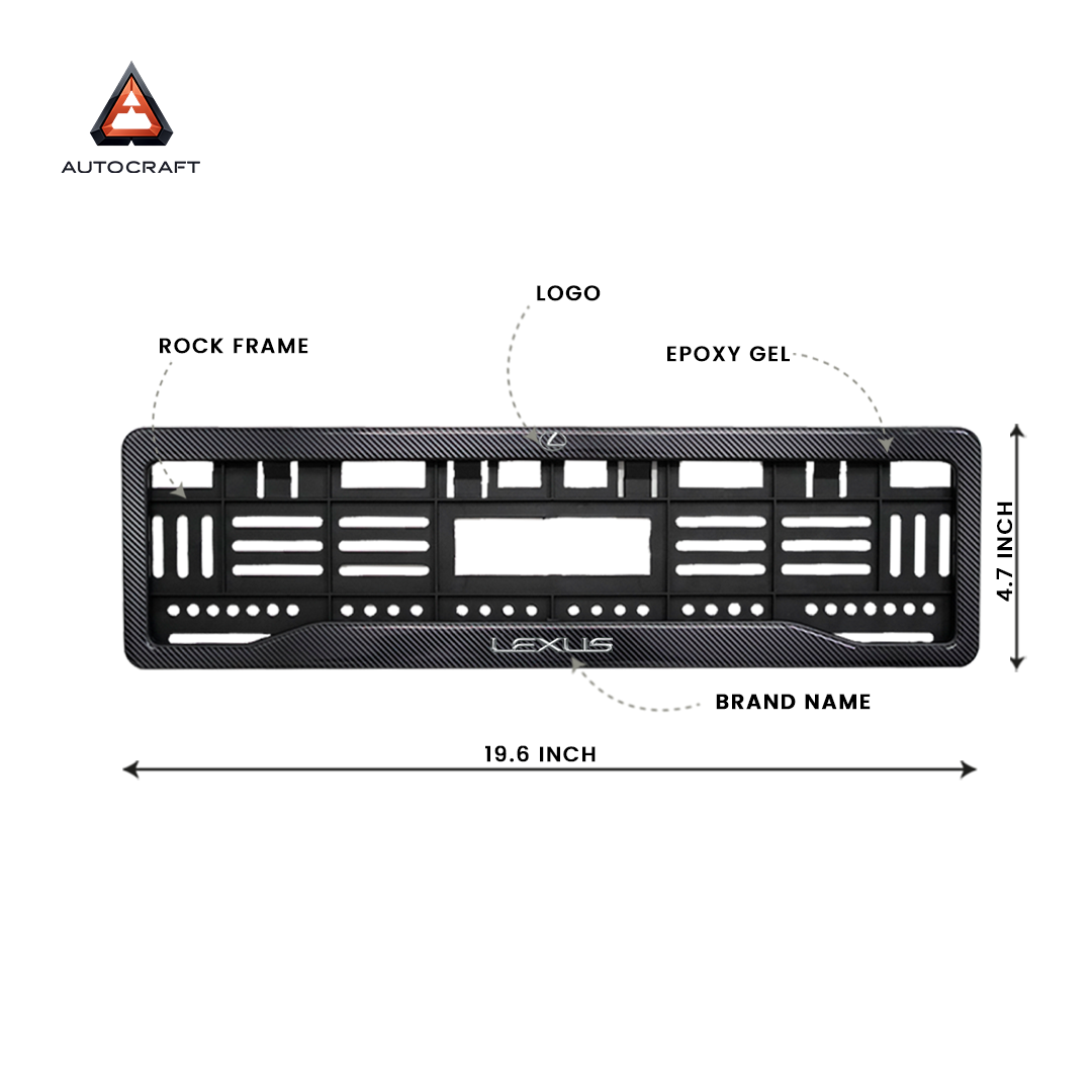 Car Number Plate Gel Frame - Lexus - Black Plain HSRP number plate gel frame view 2