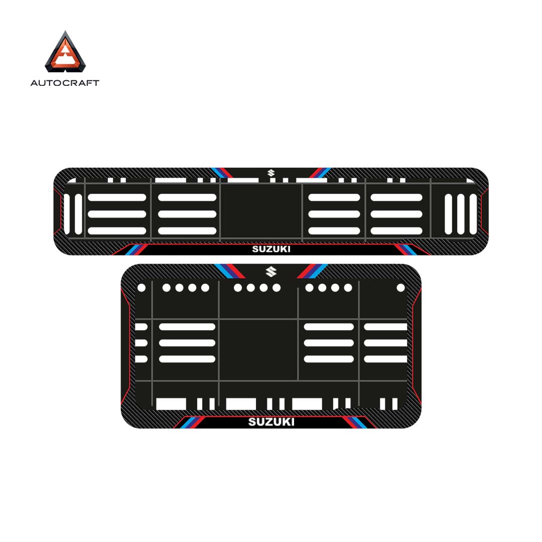 Bike Number Plate Gel Frame - Suzuki - Red & Blue Lines (Front and Back Set)