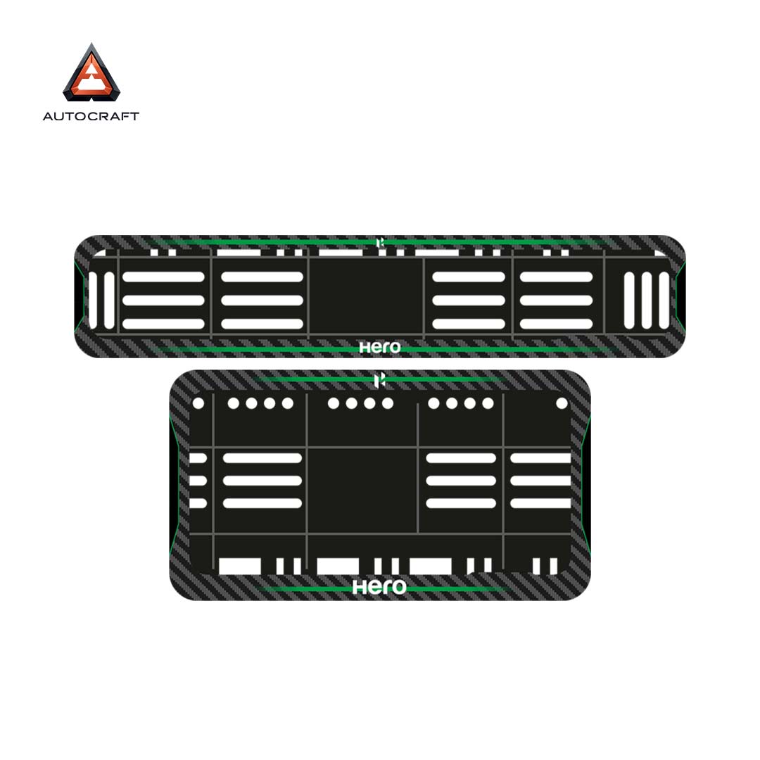 Bike Number Plate Gel Frame - Hero - Green Line (Front and Back Set)