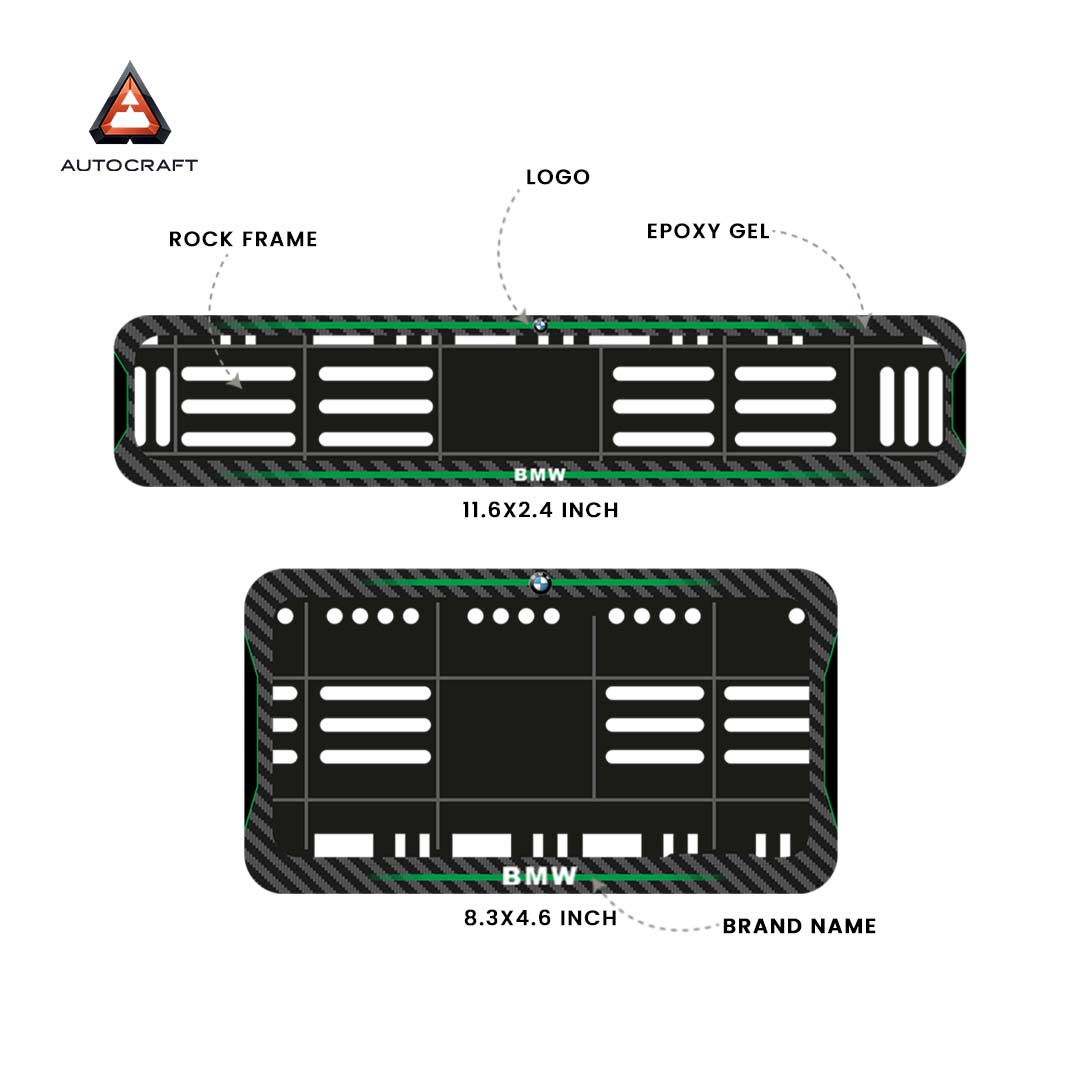 Bike Number Plate Gel Frame - BMW - Green Line (Front and Back Set)