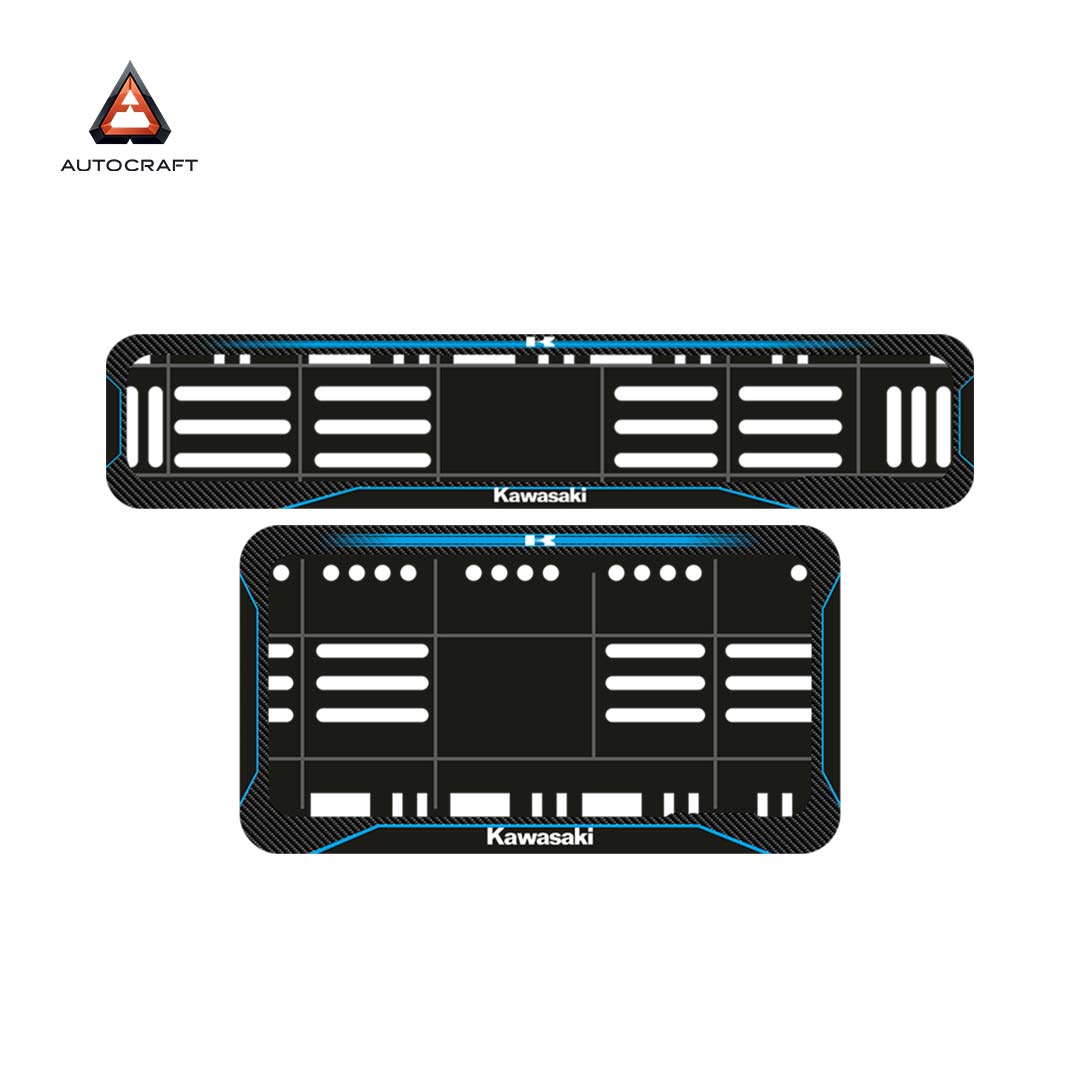 Bike Number Plate Gel Frame - Kawasaki - Blue Line (Front and Back Set)