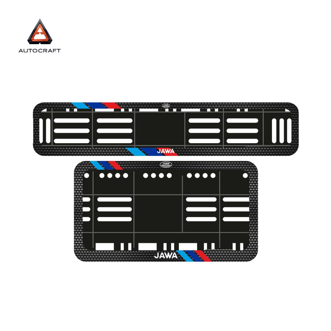 Bike Number Plate Gel Frame - Jawa - Red & Blue Racing Stripes (Front and Back Set)