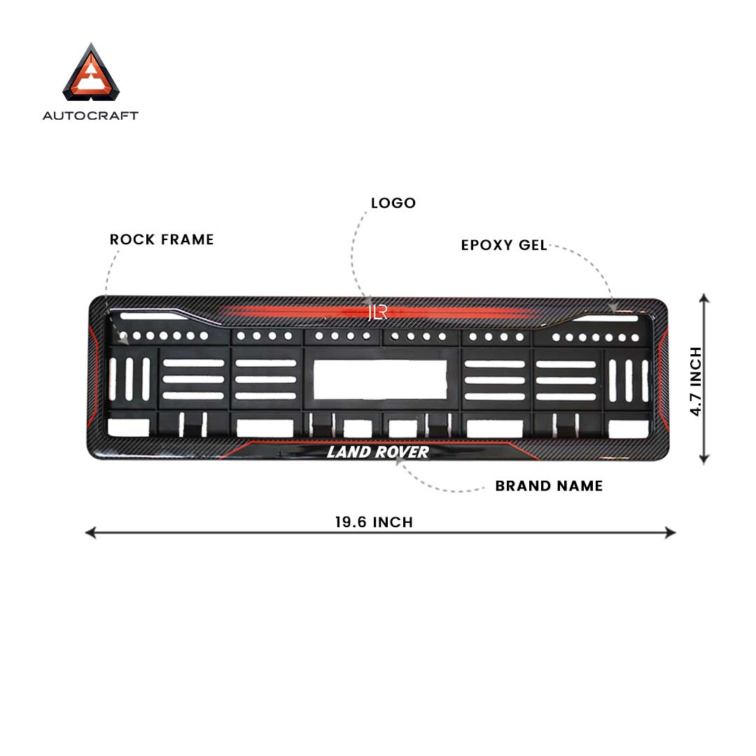 Car Number Plate Gel Frame - Land Rover - Red Dash HSRP number plate gel frame view 2