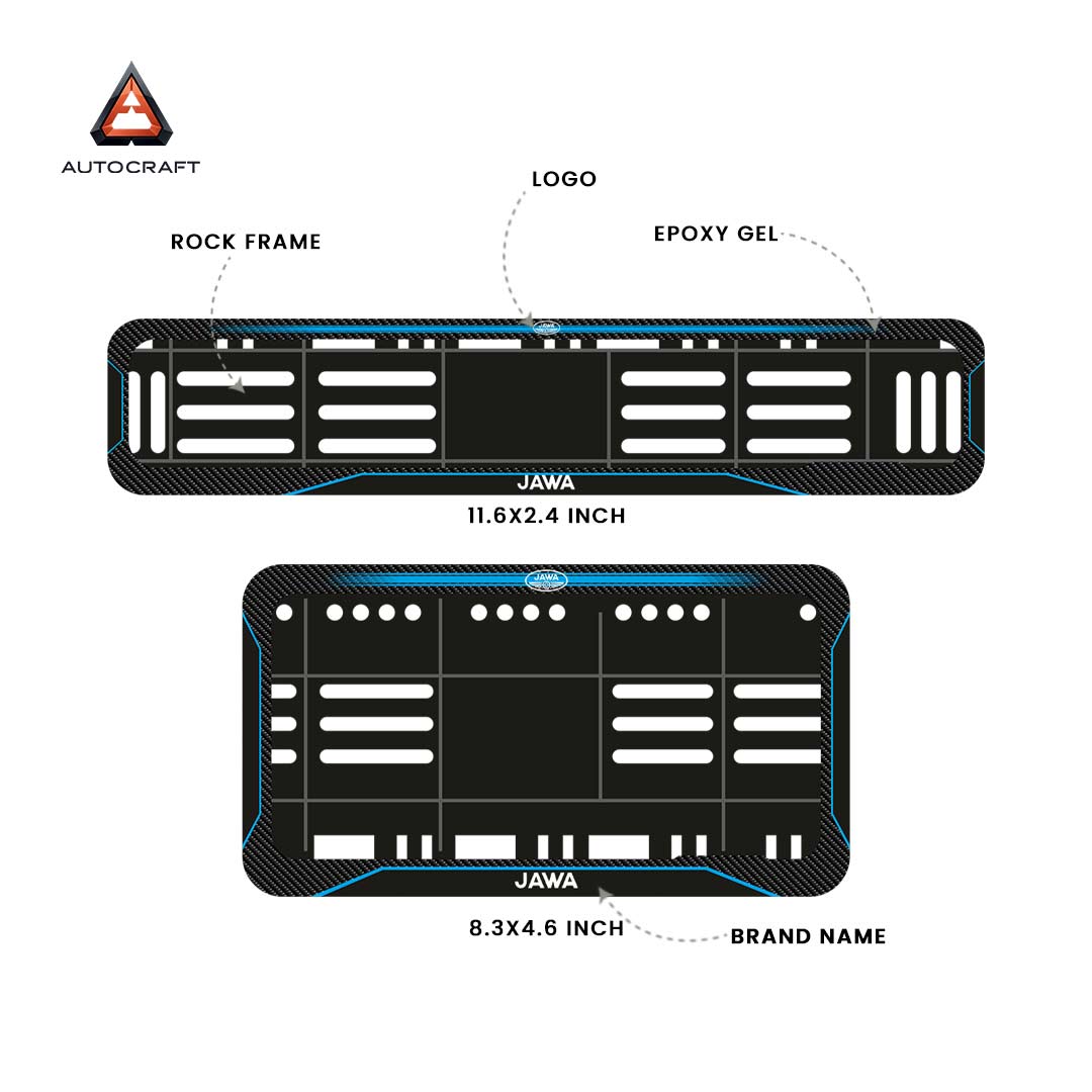 Bike Number Plate Gel Frame - Jawa - Blue Line (Front and Back Set)